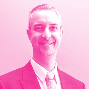 Alexandre Le Bouthillier's headshot with a hot pink filter