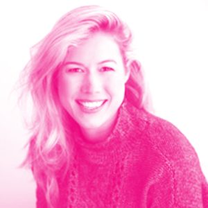 Amy ter Haar's headshot with a hot pink filter.