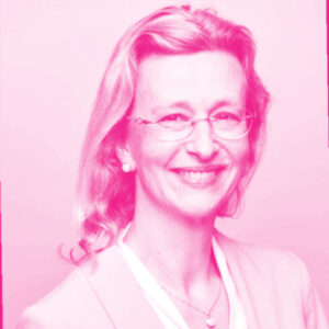 Barbara Zehentner's headshot with a hot pink filter.