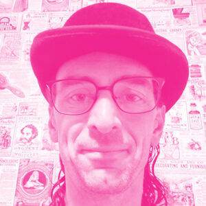 Doug Sinclair's headshot with a hot pink filter.