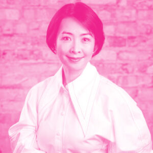 Eva Lau's headshot with a hot pink filter.