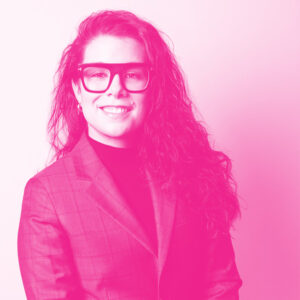 Florencia Herra Vega's headshot with a hot pink filter.