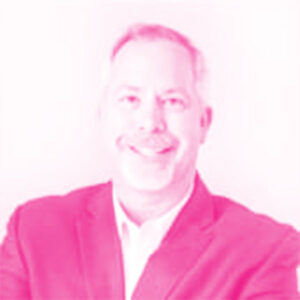 Jeff Thorburg's headshot with a hot pink filter.