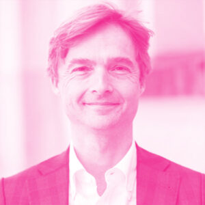 John Steen's headshot with a hot pink filter.