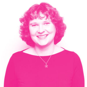 Liina Kamm's headshot with a hot pink filter.