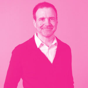 Louis-Martin Rousseau's headshot with a hot pink filter.