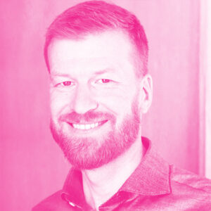 Margus Uudam's headshot with a hot pink filter.