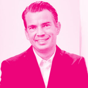 Philipp Schulte-Noelle's headshot with a hot pink filter.