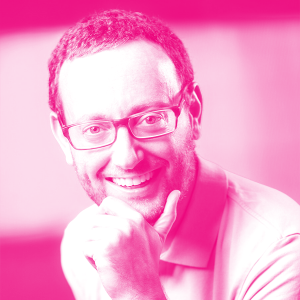 Alex Norman headshot with hot pink filter