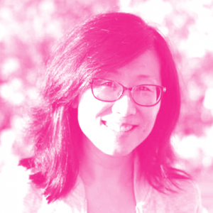 Jenny Yang's headshot with hot pink filter