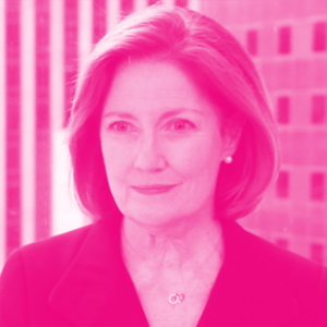 Joan Lamm-Tennant's headshot with a hot pink filter.