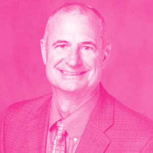 Michael Ujhelyi's headshot with a hot pink filter.