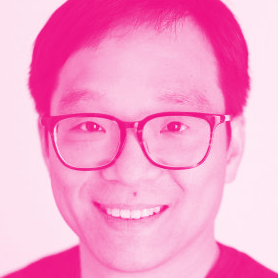 Steve Liang's headshot with a hot pink filter.